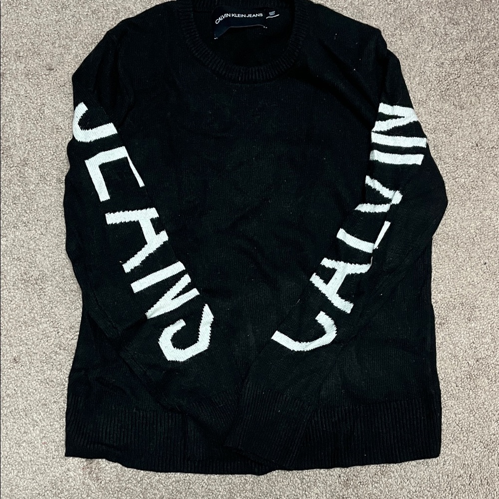 Calvin Klein Black Crewneck Sweater with White Lettering